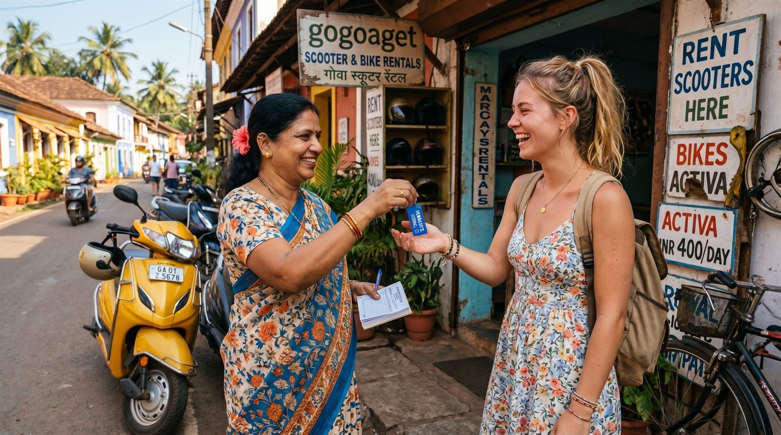 A traveller picking up a scooter from GoGoaGet in Goa